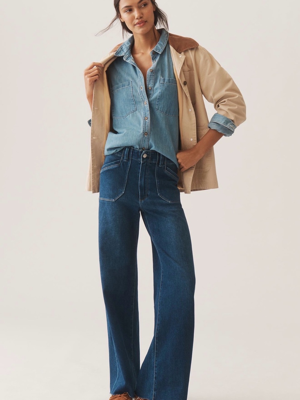 Paige Anessa Utility High Rise Wide Leg Jeans